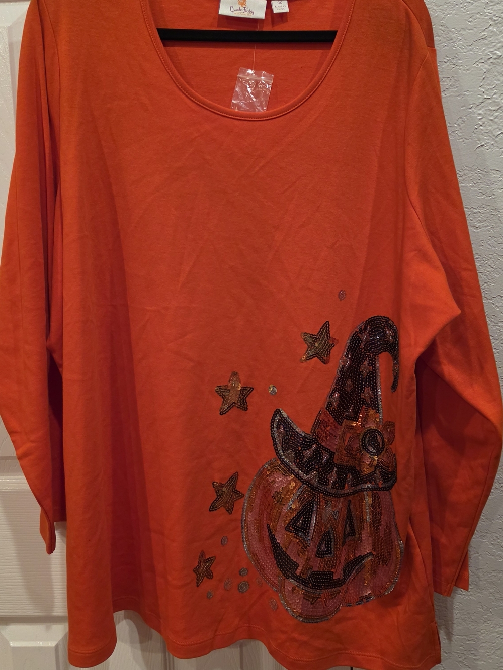 Quacker Factory Orange Halloween Pumpkin Top